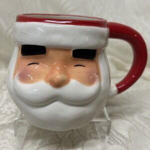 Santa Claus Face Mug Black Eyebrows Ceramic Christmas Holiday Santa Threshold